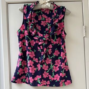 Floral Ruffle Sleeveless Top - Pink and Blue
